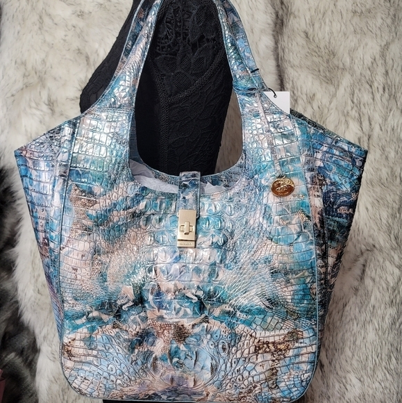 BRAHMIN NWT Designer Shoulder Bag Tote Italian Leather Embossed - Picture 10 of 11